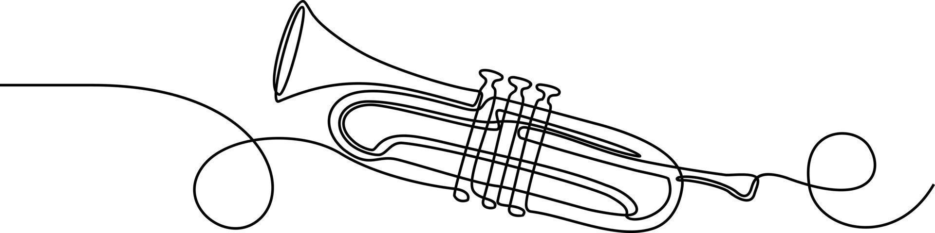 Continuous one line drawing of trumpet music instrument vector