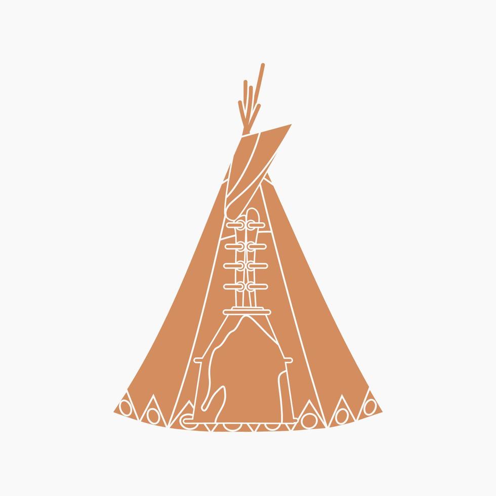 Editable Vector of Isolated Front View Native American Tent Illustration in Flat Monochrome Style for Traditional Culture and History Related Design
