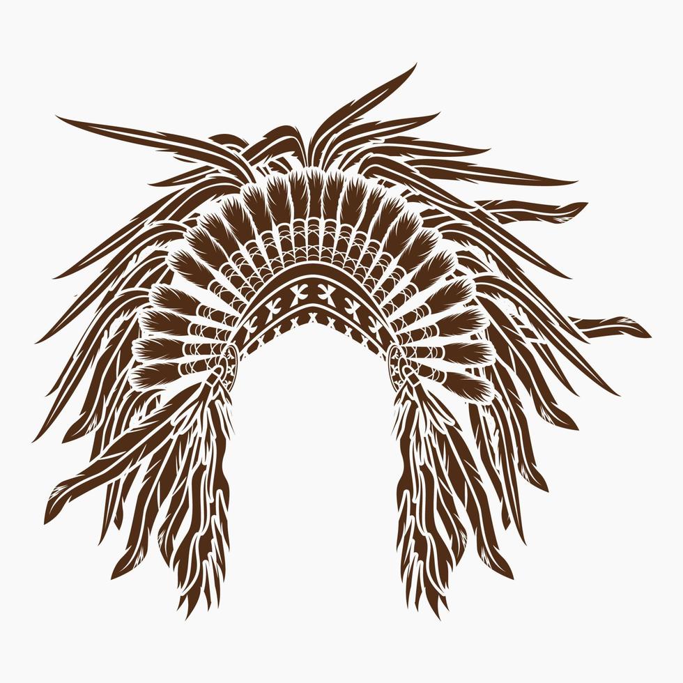 Editable Vector of Isolated Front View Native American Headdress Illustration in Flat Monochrome Style for Traditional Culture and History Related Design