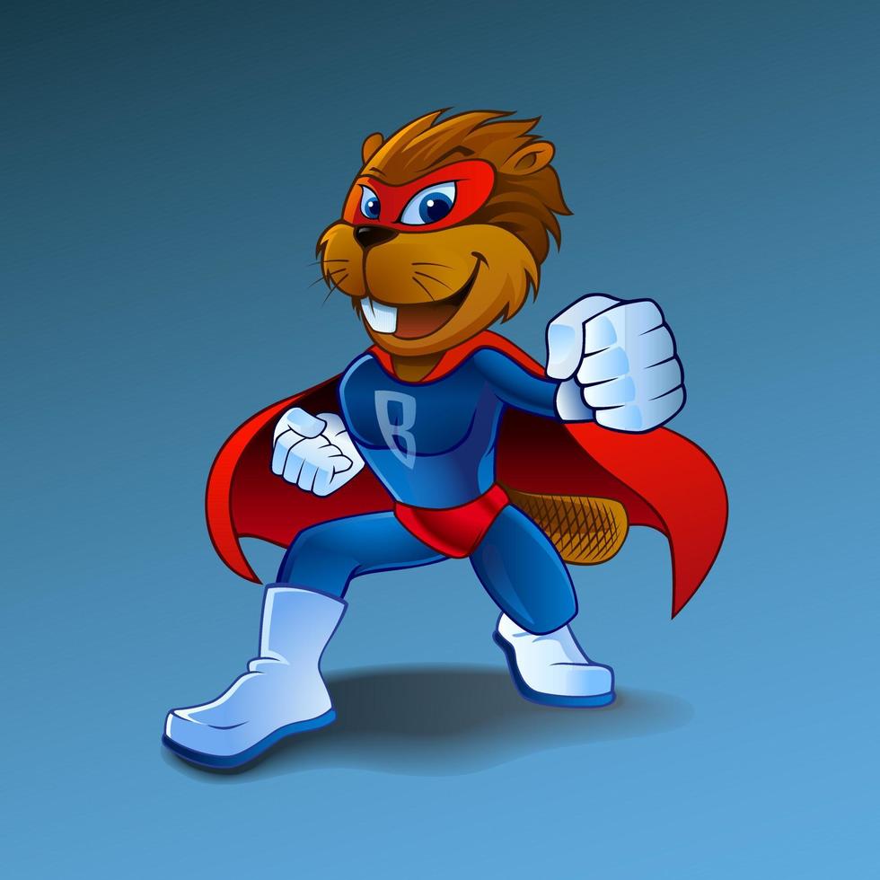 Super beaver in costume character isolated. Beaver vector illustration, with Superhero vector cartoon illustration