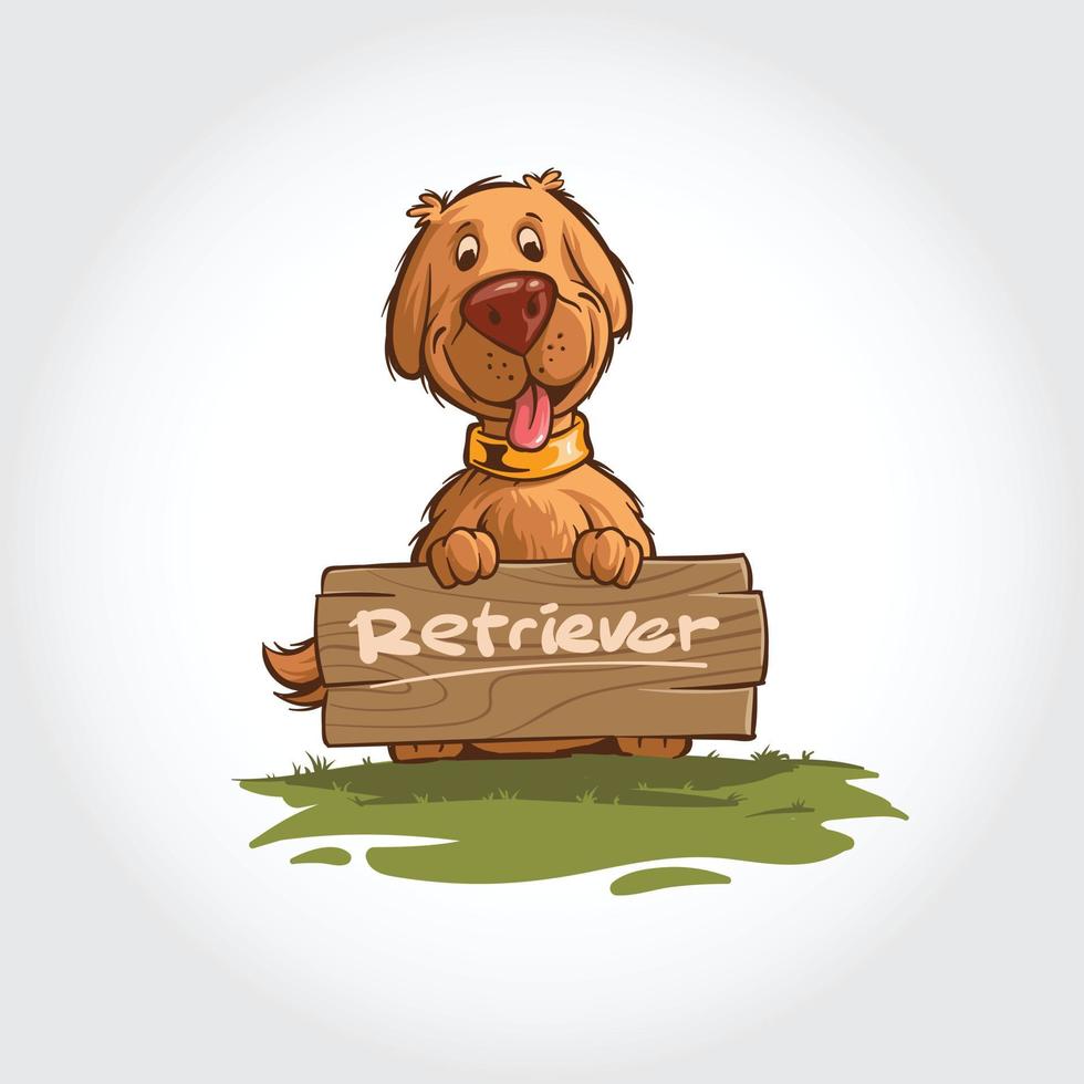 Dog Vector Cartoon Illustration. Mascot cartoon characters of dogs standing with wooden boards.