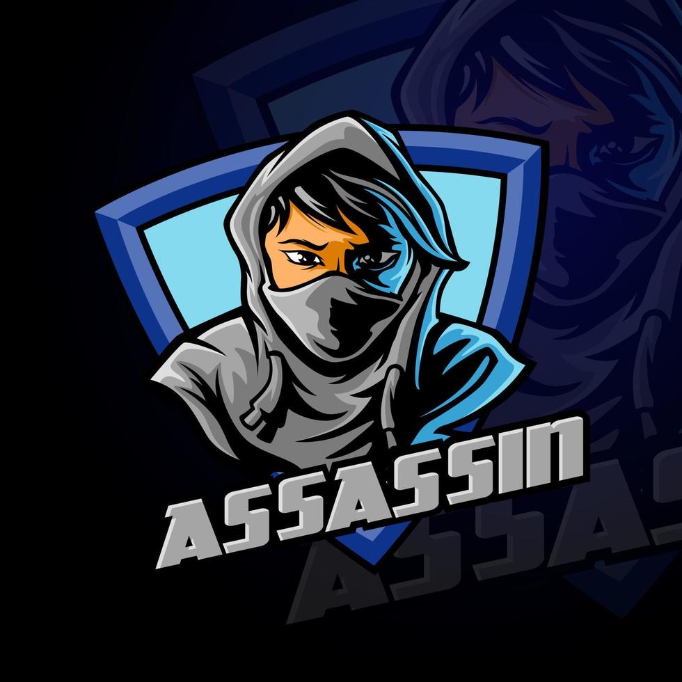 ilustración del logotipo del vector asesino. Assassin es un logotipo multipropósito, se puede utilizar en cualquier empresa relacionada con artes marciales, seguridad, aplicaciones, tecnología, equipos, deportes, software, empresas de juegos y ferretería.