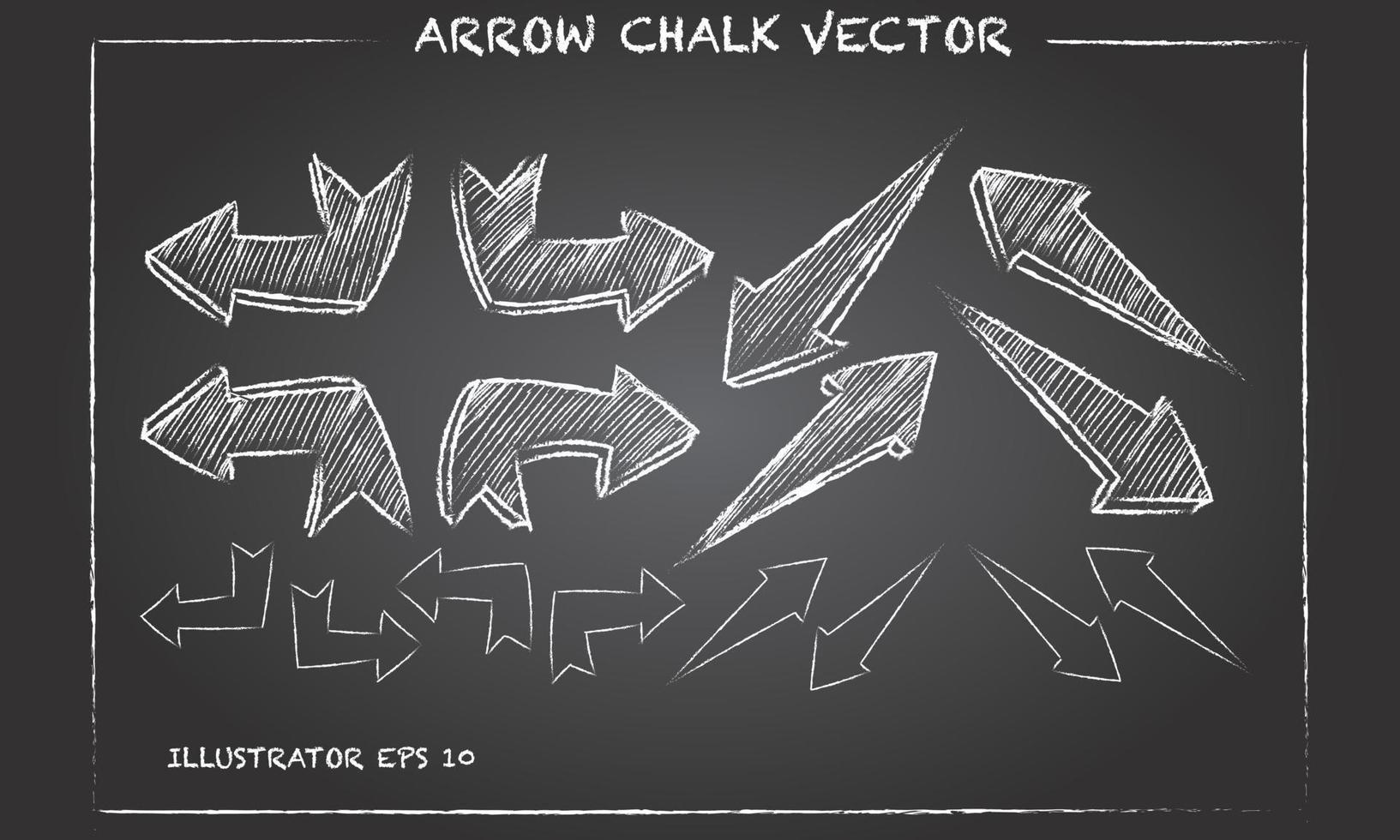 flechas y plantilla vectorial de formas dibujadas a mano. esbozar flecha hacia arriba, dibujo de dirección, esbozar diferentes ilustraciones en la pizarra. vector