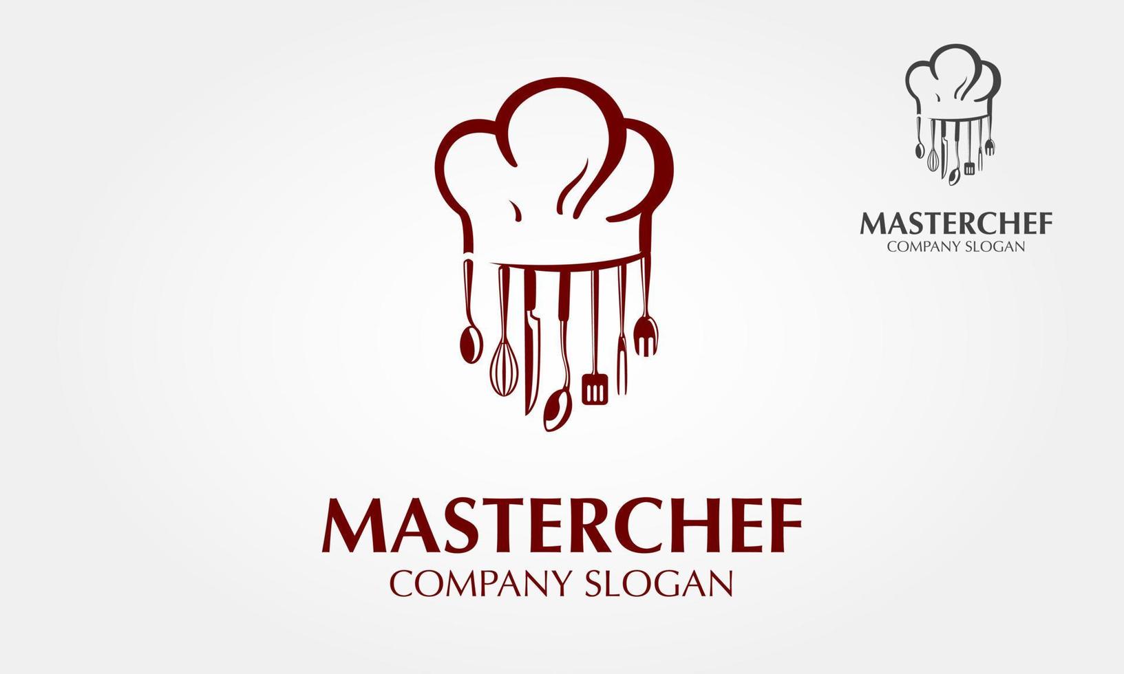 plantilla de logotipo de vector de maestro chef. use este logotipo para un chef, restaurante, catering o cualquier servicio relacionado con alimentos. ilustración del logotipo vectorial. estilo limpio y moderno sobre fondo blanco.