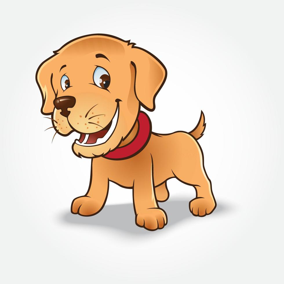 Labrador puppy cartoon character isolated on white background. Funny cartoon and vector animal character, isolated objects.