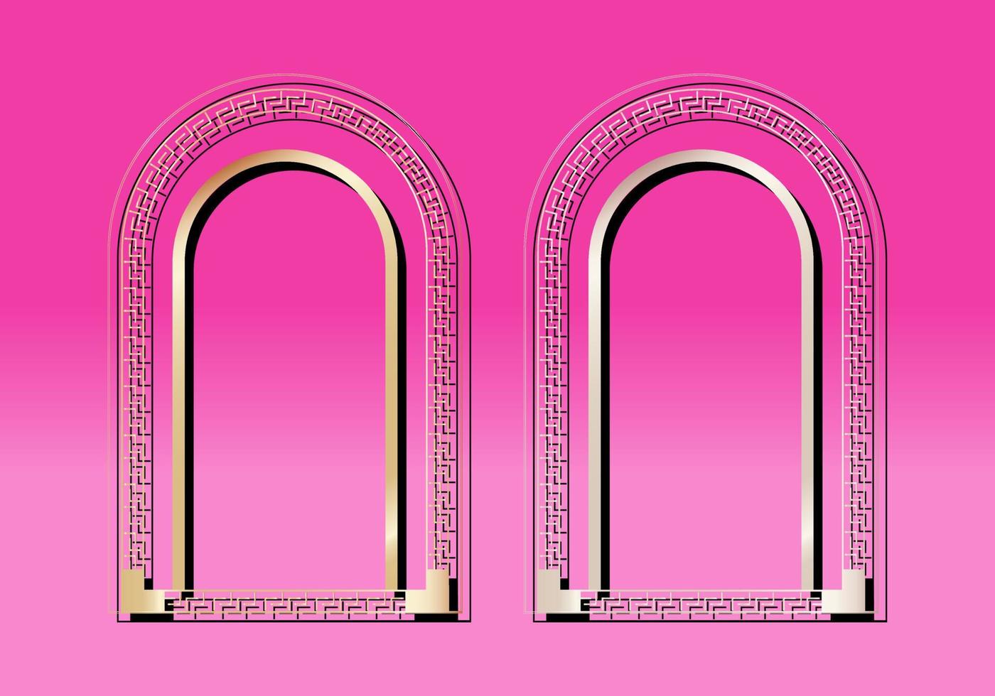 Arabic golden arch on a Islamic pattern background. Vector illustration.
