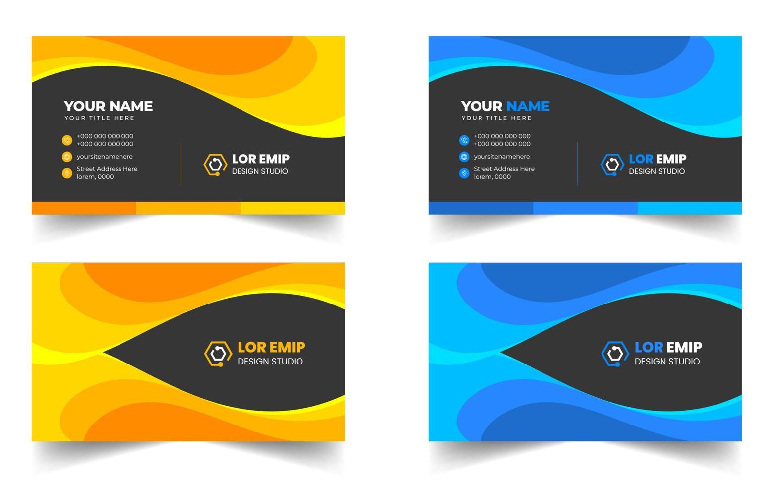 Blue and yellow modern creative business card design template. unique shape modern business card design. vector