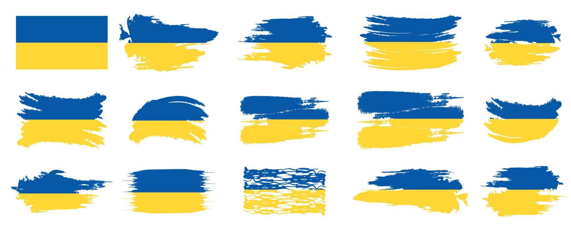 diseño de pincel de bandera de ucrania. efecto de trazo de pincel de bandera nacional de ucrania en el conjunto de diseño de vector de fondo blanco. Ilustración de vector de bandera de Ucrania