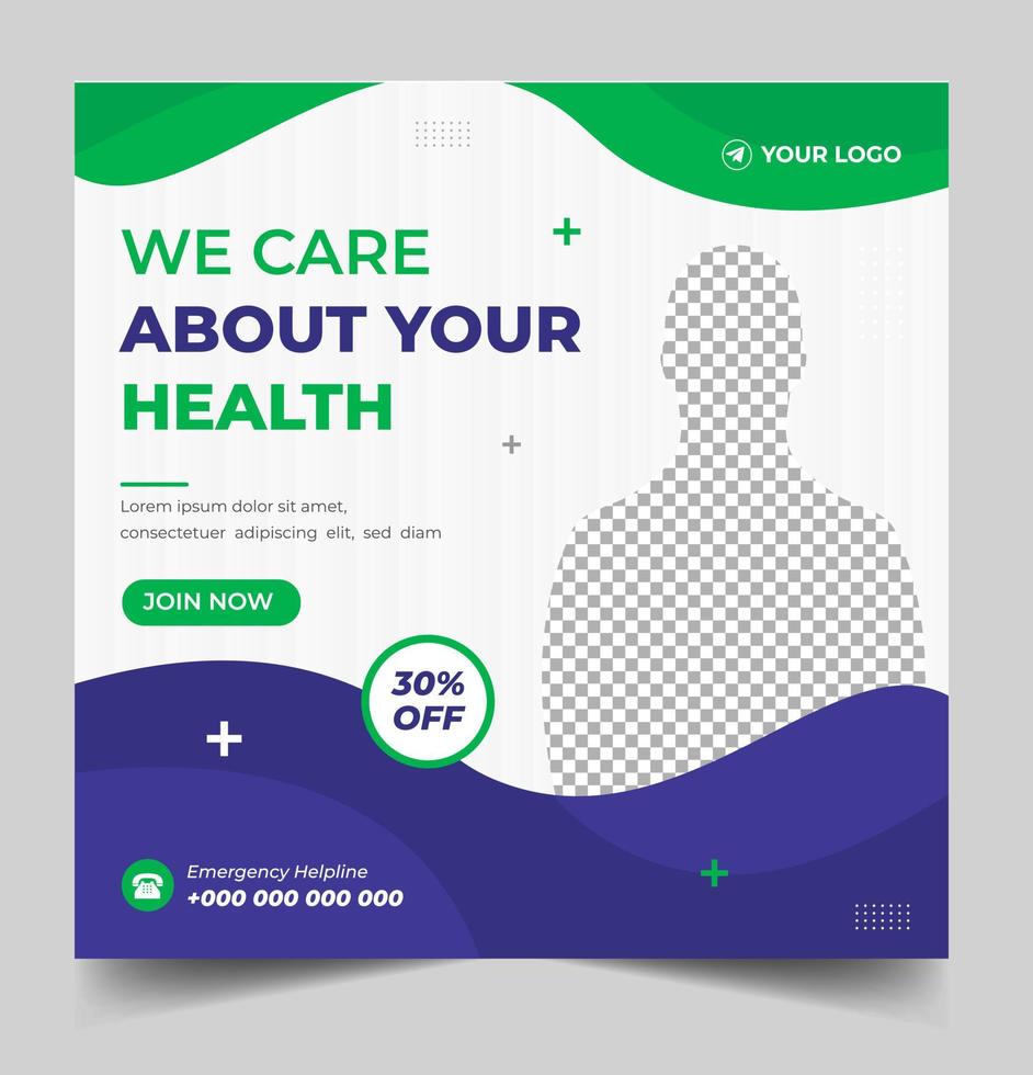 Medical Social Media Post Template,  Healthcare Social Media Banner Template, Healthcare post social media banner ad, Medical and healthcare social media post template, vector