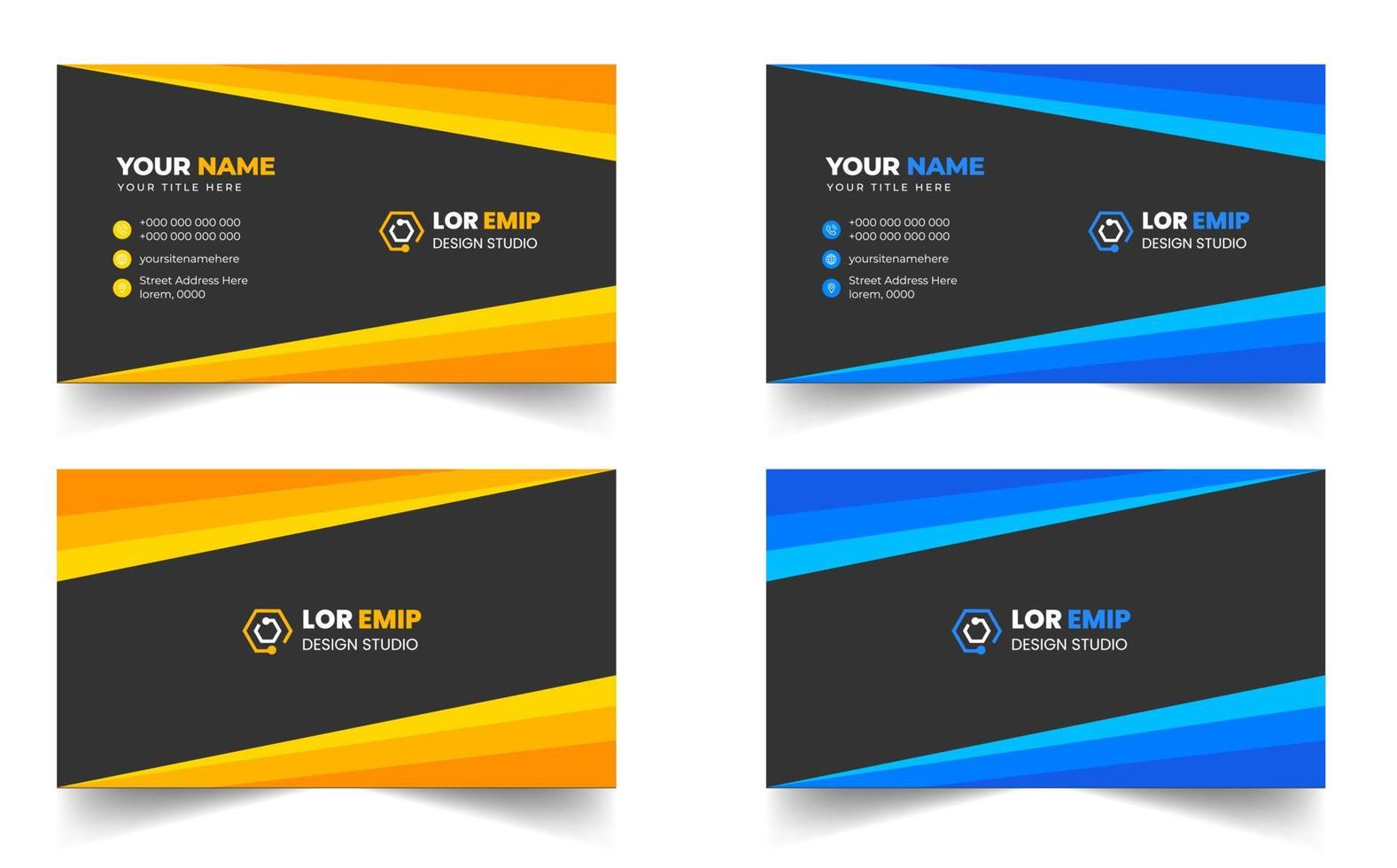 Blue and yellow modern creative business card design template. unique shape modern business card design. vector