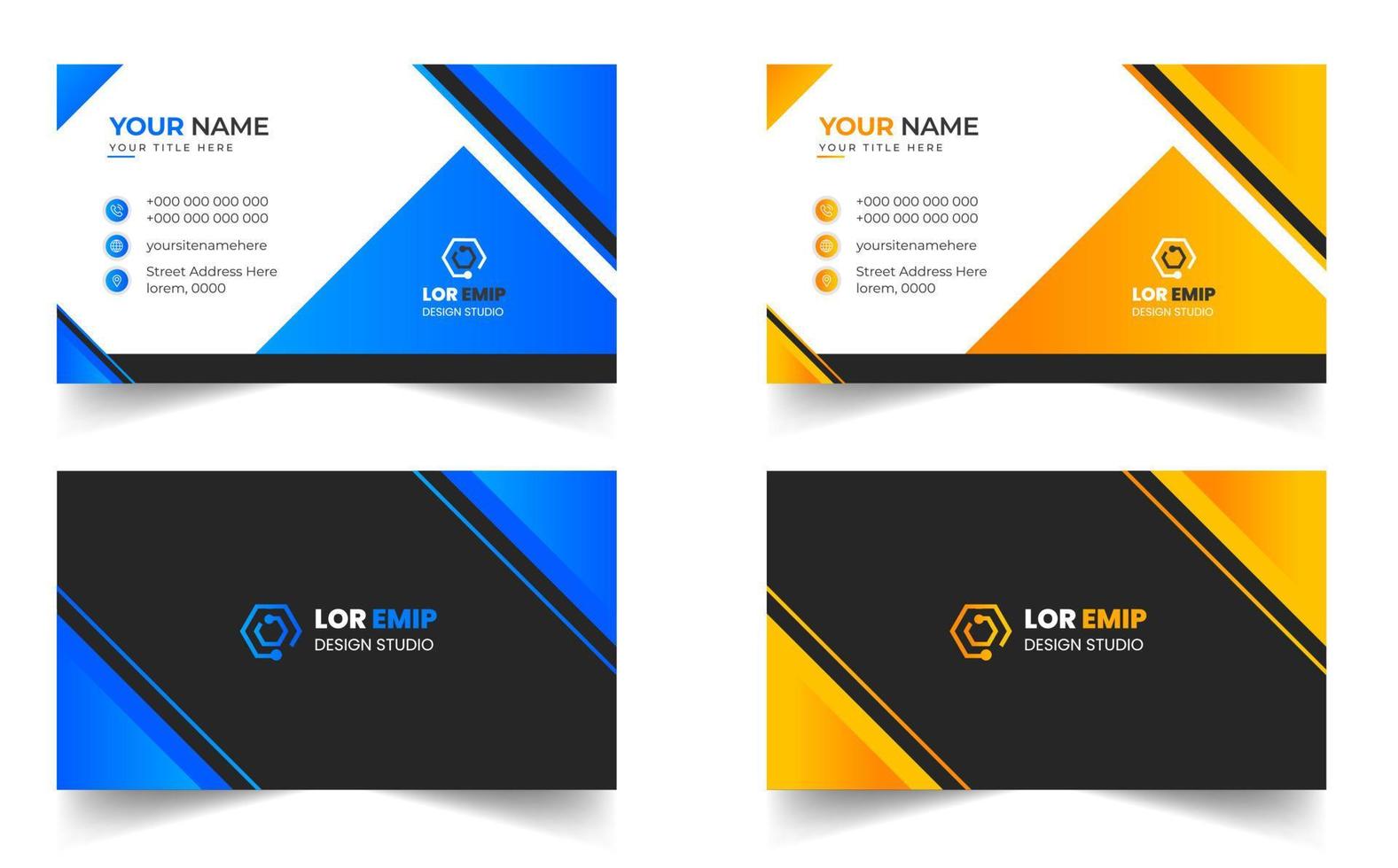 Blue and yellow modern creative business card design template. unique shape modern business card design. vector