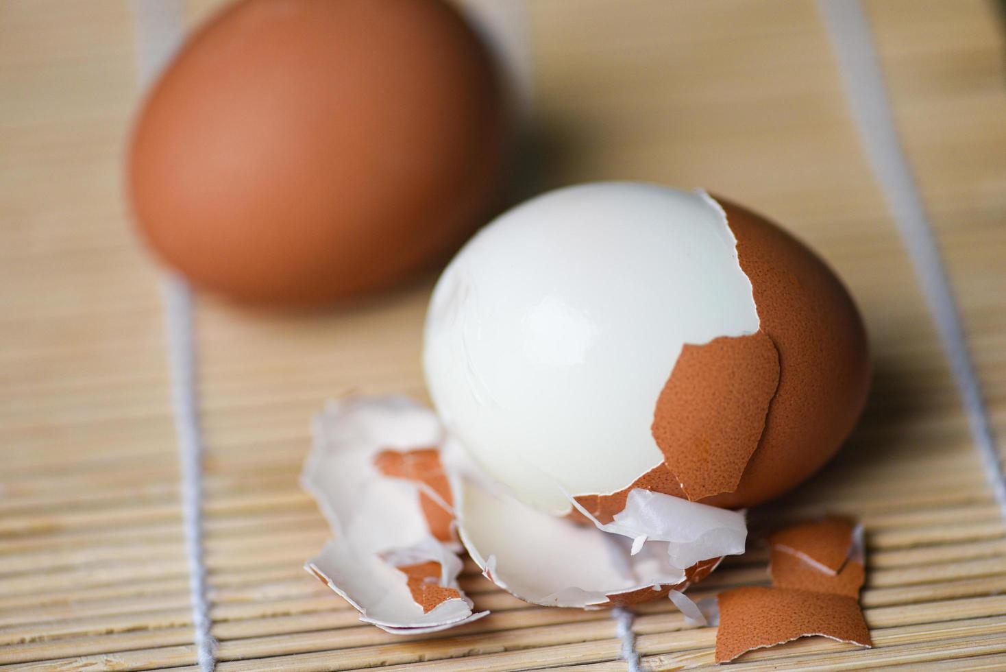 Fresh peeled eggs menu food boiled eggs in wooden, Eggshell eggs breakfast cooking healthy eating concept photo