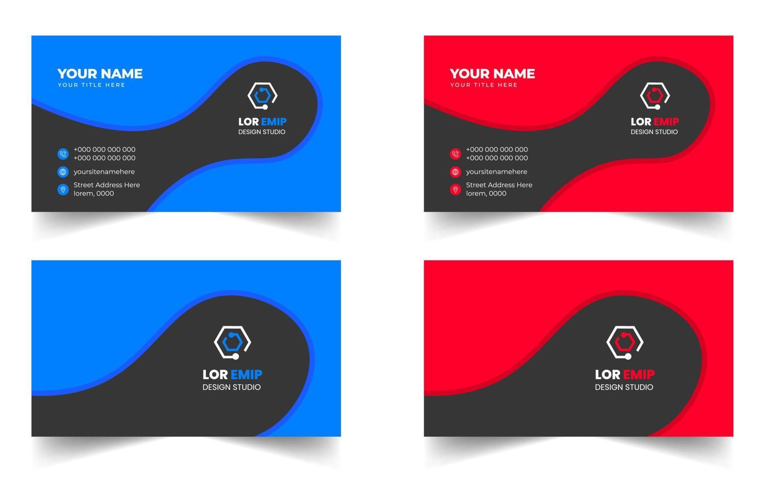 Blue and red modern creative business card design template. unique shape modern business card design. vector