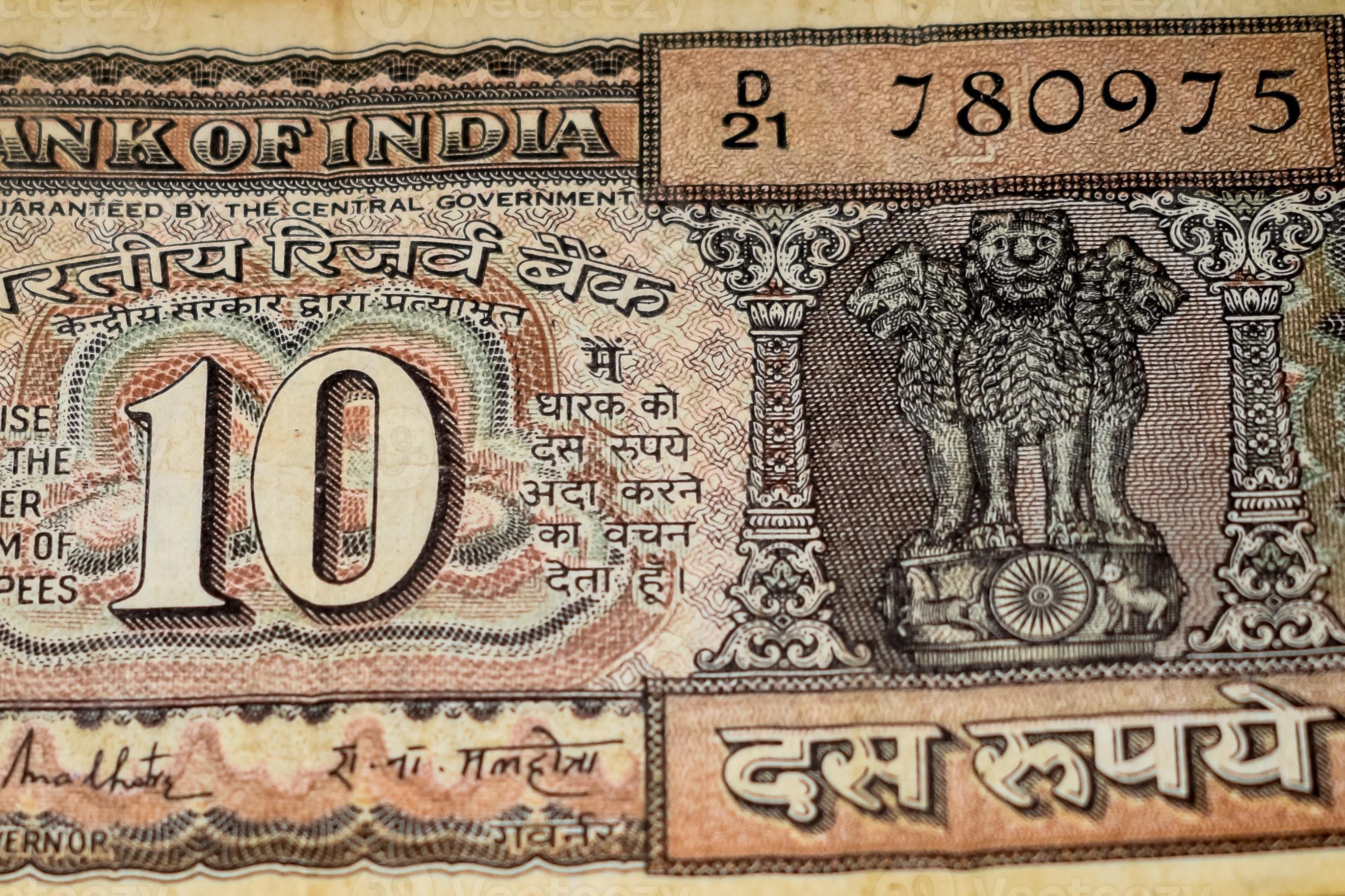 Close Up View Of Rare Ten Rupee Note On The Table Old Indian Currency 