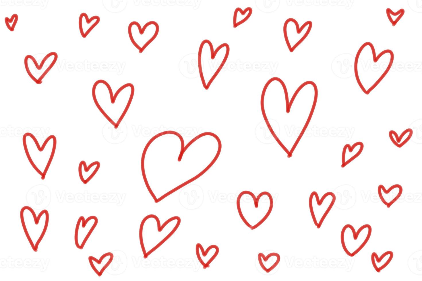 dibujo de línea roja alrededor del icono del corazón rojo sobre fondo blanco de papel, símbolo de forma de dibujo a mano amor, elementos de diseño aislados para boda de amor, mujer, hombre, día de San Valentín o día de la madre, copiar tarjeta de texto foto