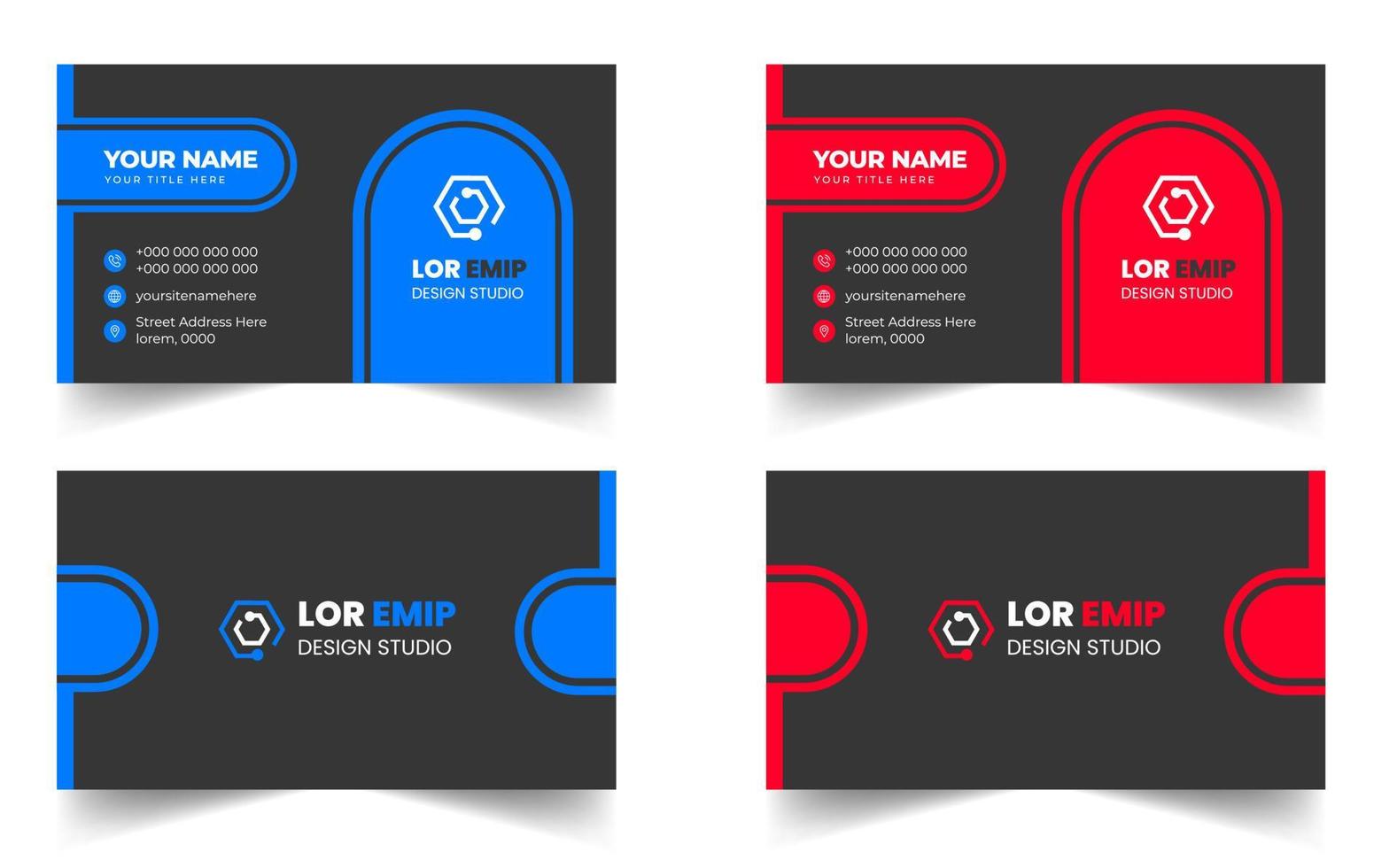 plantilla de diseño de tarjeta de visita creativa moderna azul y roja. diseño de tarjeta de visita moderna de forma única. vector