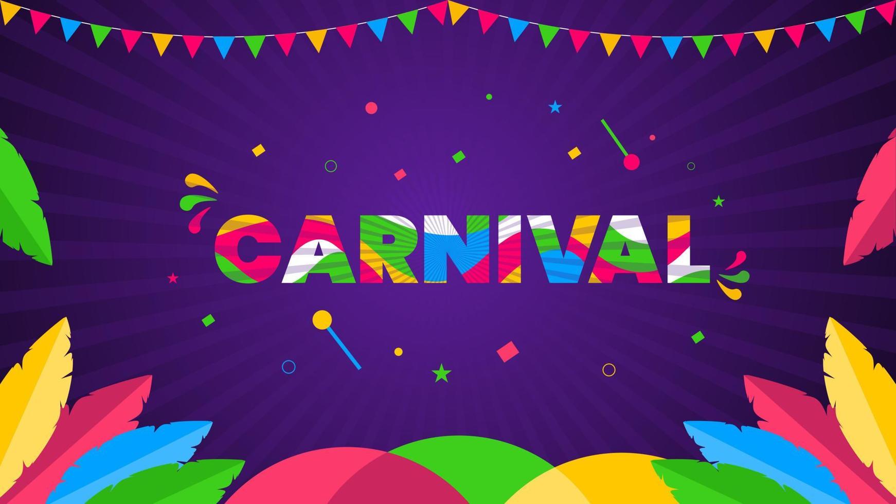 evento popular en el diseño de fondo del carnaval de brasil. Actitud festiva. título de carnaval con elementos de fiesta coloridos que dicen ven a la ilustración de vector de diseño de fondo de carnaval