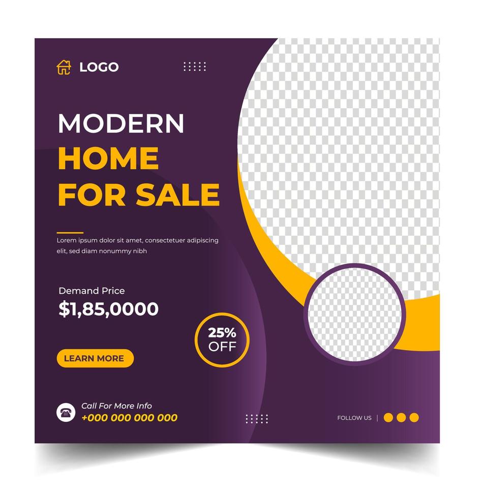 Real Estate Social Media Post banner Template, Elegant of Real Estate or Home Sale Social Media Promotion, home sale social media post banner design. modern home sale banner. vector
