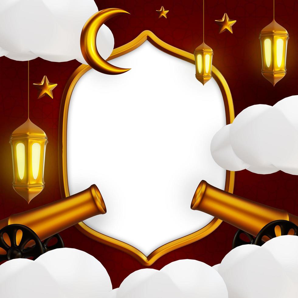 ramadan islamic text space greeting, 3D rendering with arabic lantern crescent moon, golden star and cloud photo