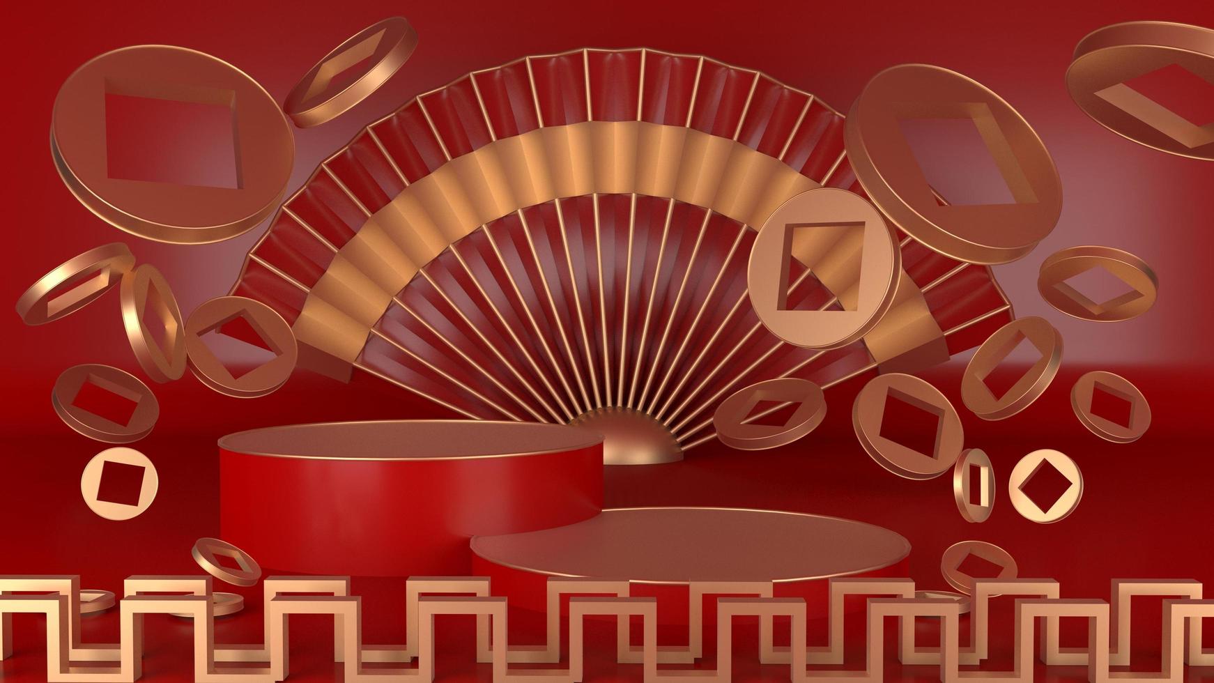 3D render Red podium for chinese new year 2022 photo