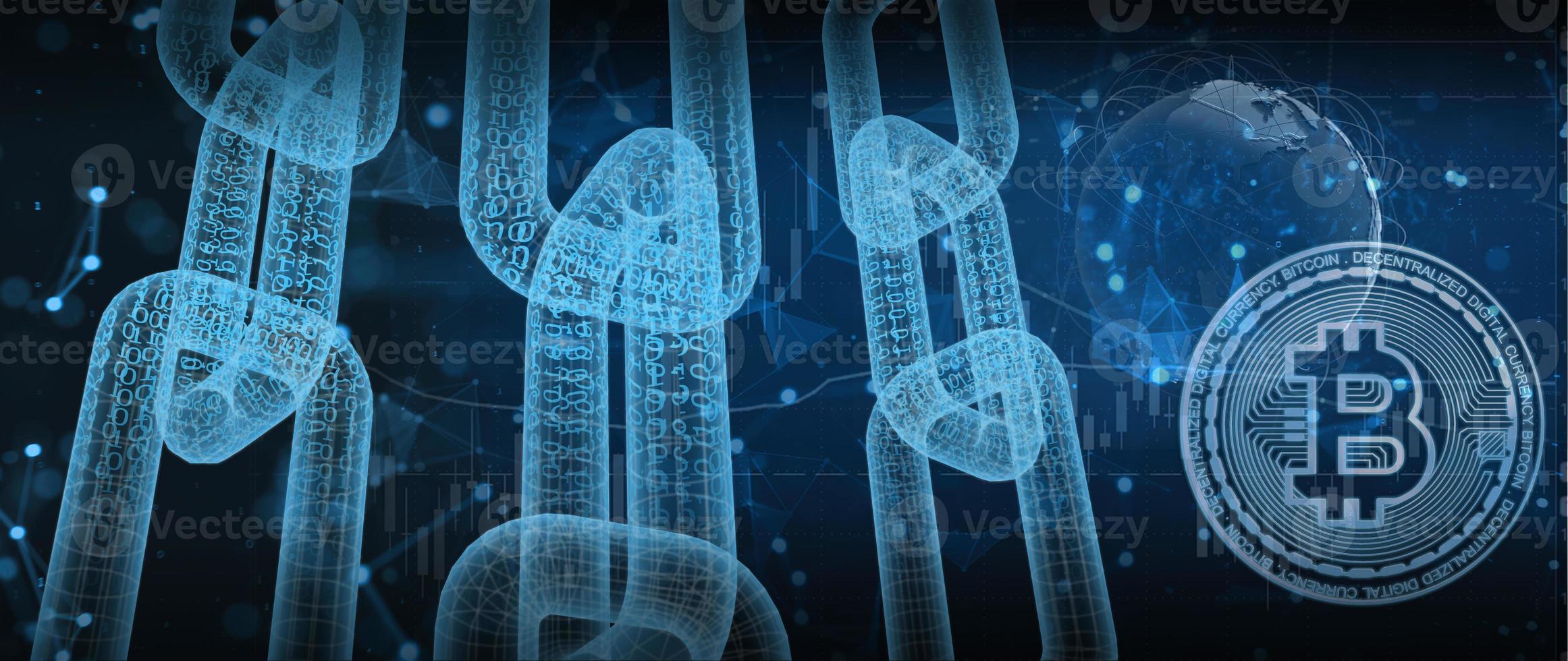 3D render Cryptocurrency in blue background for Block chain digital technology photo