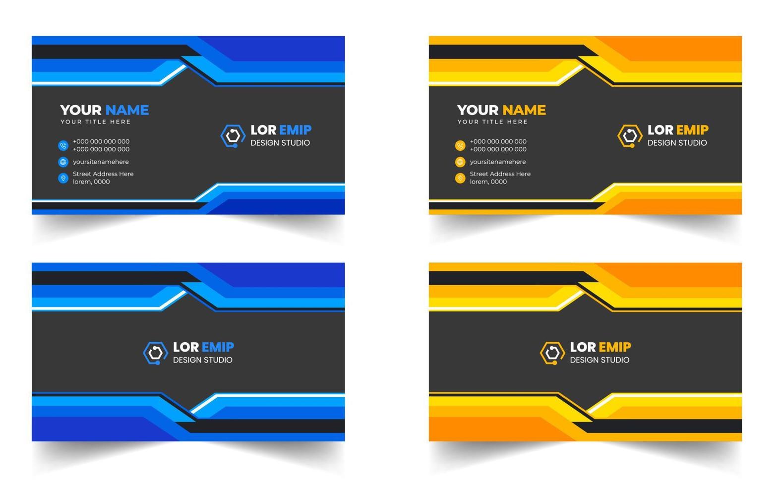 plantilla de diseño de tarjeta de visita creativa moderna azul y amarilla. diseño de tarjeta de visita moderna de forma única. vector