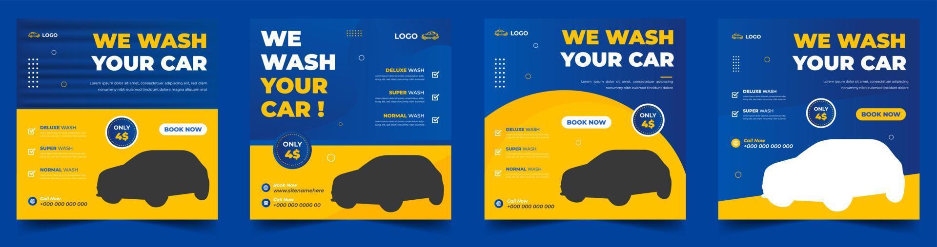 Car Washing Service Social Media Post banner design. Car Washing Social Media Post banner Template set, car wash social media banner design template. Car Washing marketing post banner design. vector