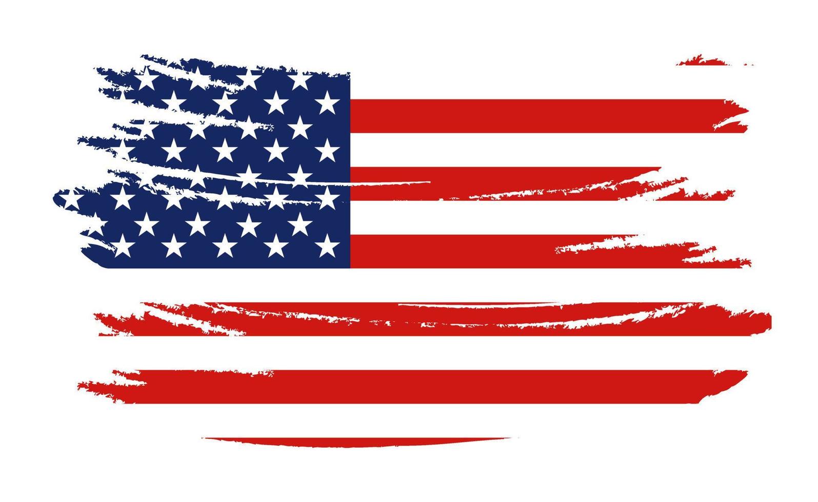 bandera de los estados unidos de américa, fondo de pincel. vector de pincel de bandera de estados unidos. feliz 4 de julio tarjeta de felicitación del día de la independencia de estados unidos. Letras y fondo de pintura de pincel de grunge de bandera americana.