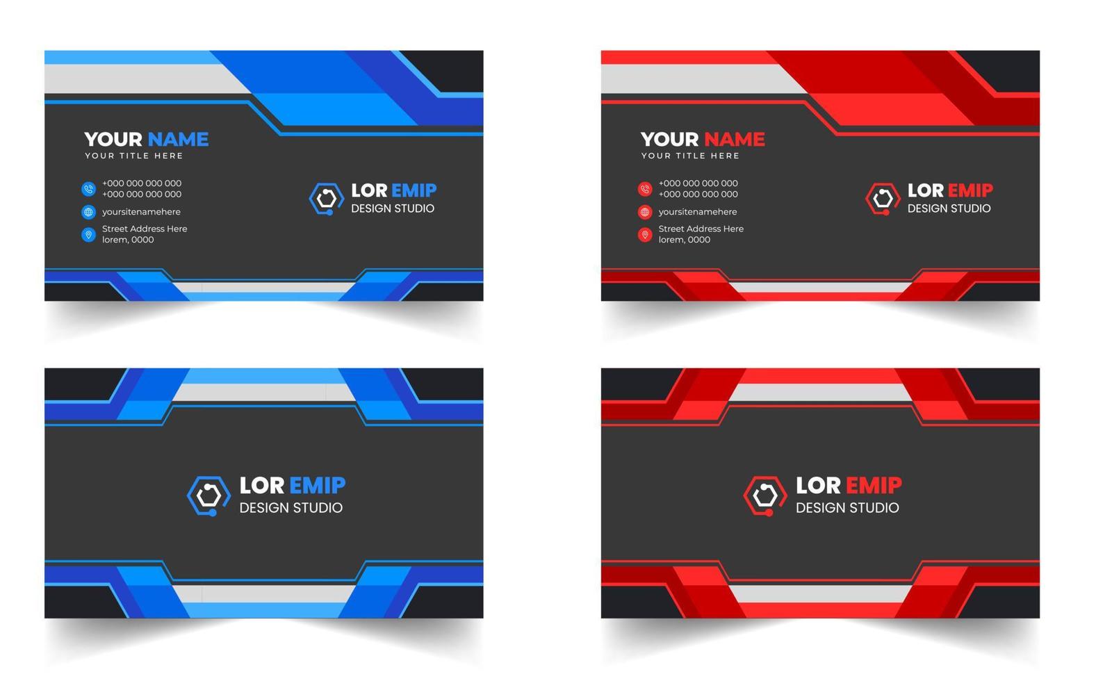 Blue and red modern creative business card design template. unique shape modern business card design. vector