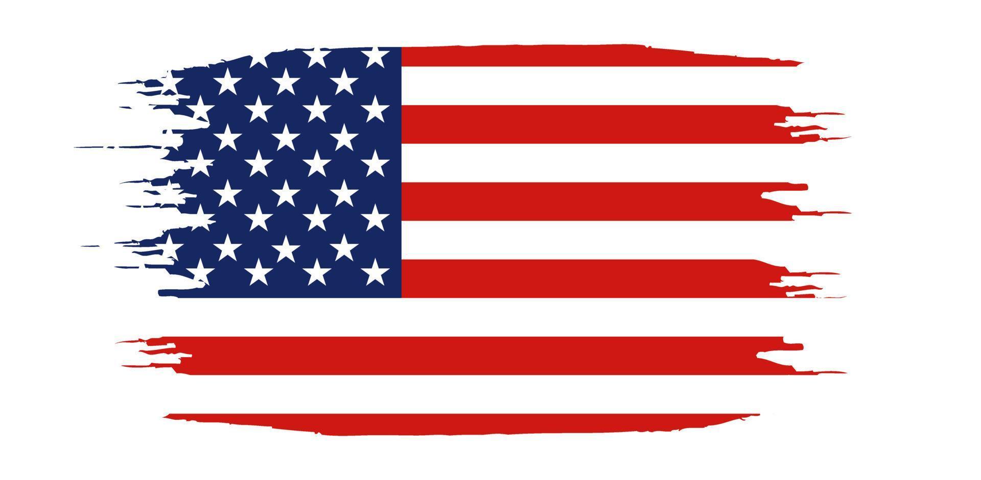 bandera de los estados unidos de américa, fondo de pincel. vector de pincel de bandera de estados unidos. feliz 4 de julio tarjeta de felicitación del día de la independencia de estados unidos. Letras y fondo de pintura de pincel de grunge de bandera americana.