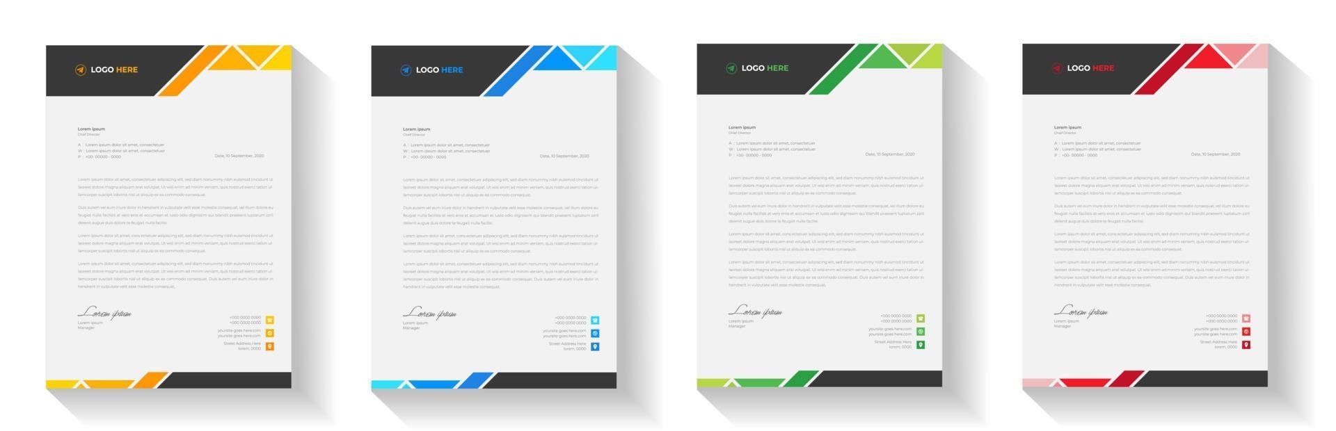 corporate modern letterhead design template with yellow, blue, green and red color. creative modern letter head design template for your project. letterhead, letter head, Business letterhead design. vector