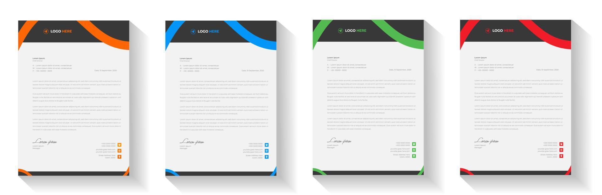 corporate modern letterhead design template with yellow, blue, green and red color. creative modern letter head design template for your project. letterhead, letter head, Business letterhead design. vector