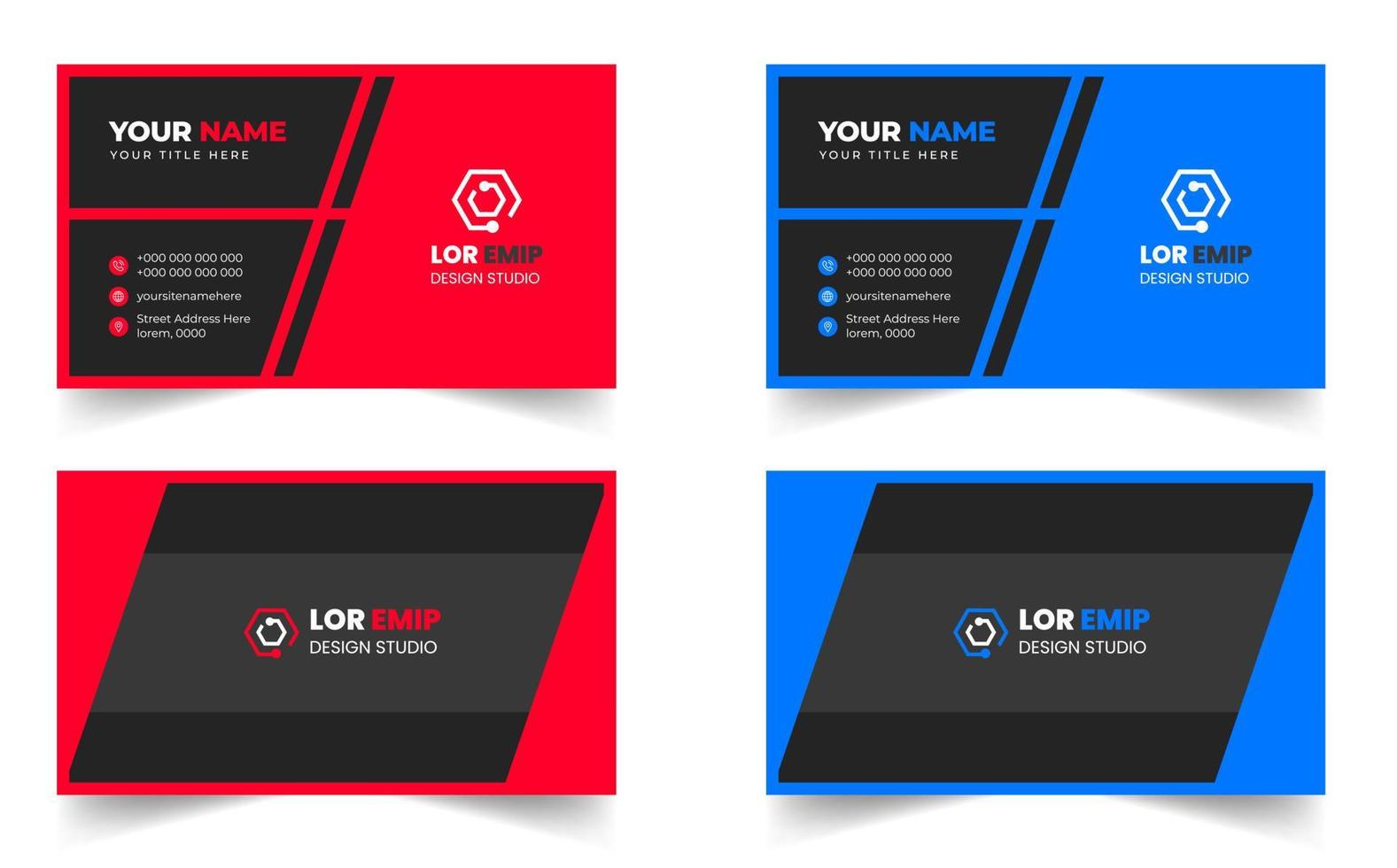 Blue and red modern creative business card design template. unique shape modern business card design. vector