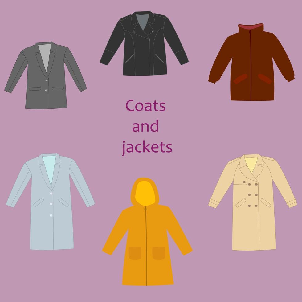 Set of hand drawn woman coats and jacket. Vector illustration