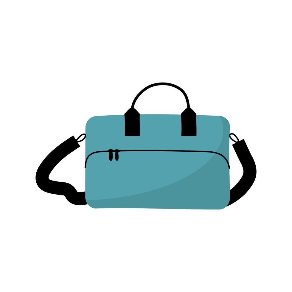 Blue handbag for laptop. Bag with pocket in doodle flat style. Notebook case, businessman, briefcase. vector