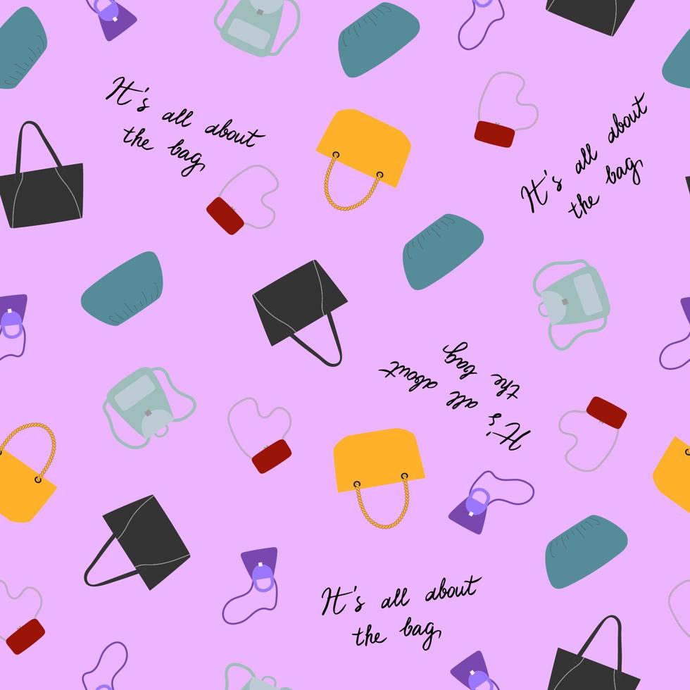 Colorful bags seamless pattern. It's all about the bag. Vector illustration