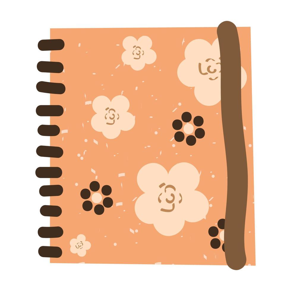 diario de bloc de notas en espiral con patrón floral simple. papel de nota diario. ilustración de vector plano de dibujos animados aislado sobre fondo blanco