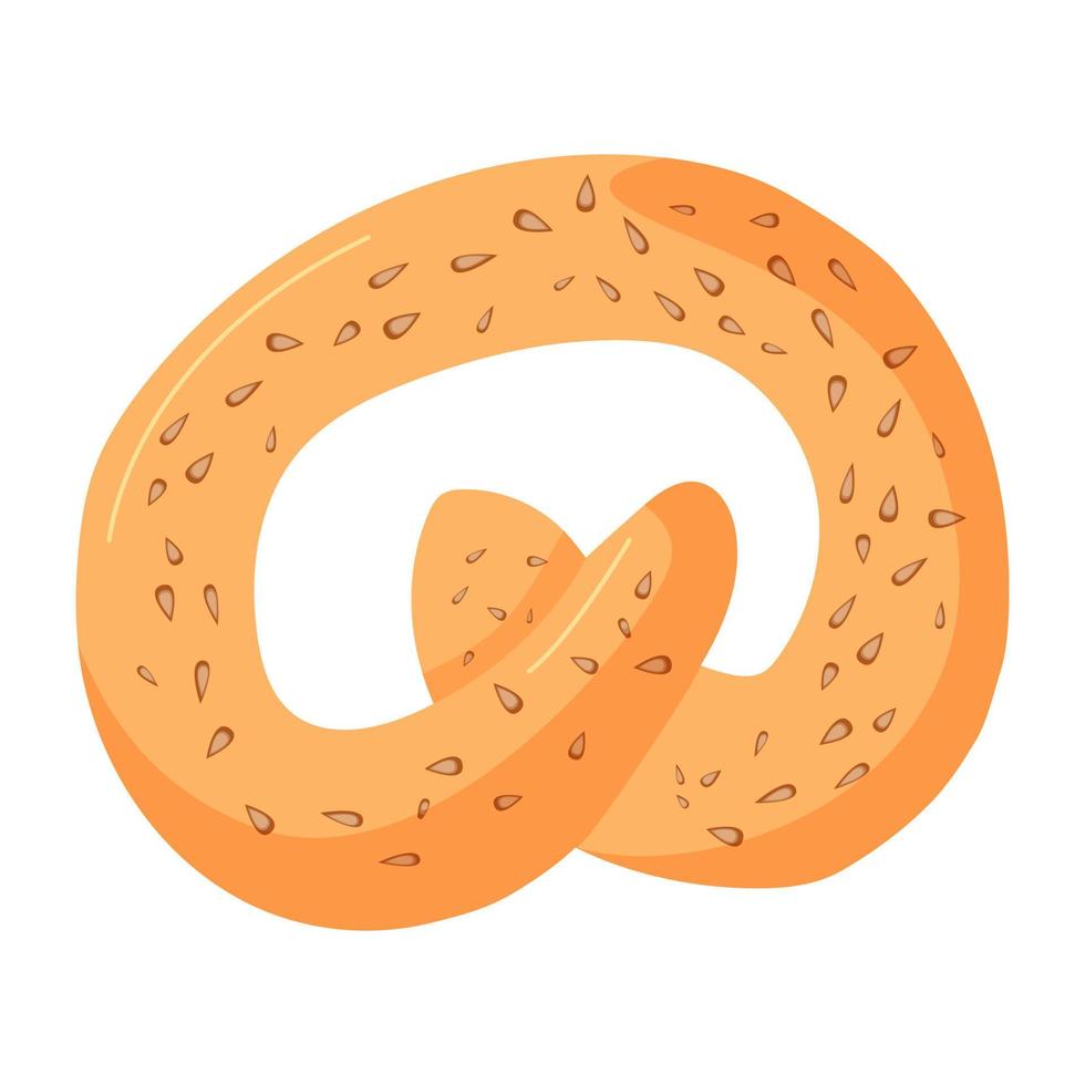 comida de oktoberfest. sabroso pretzel con semillas aislado sobre fondo blanco. ilustración vectorial plana vector