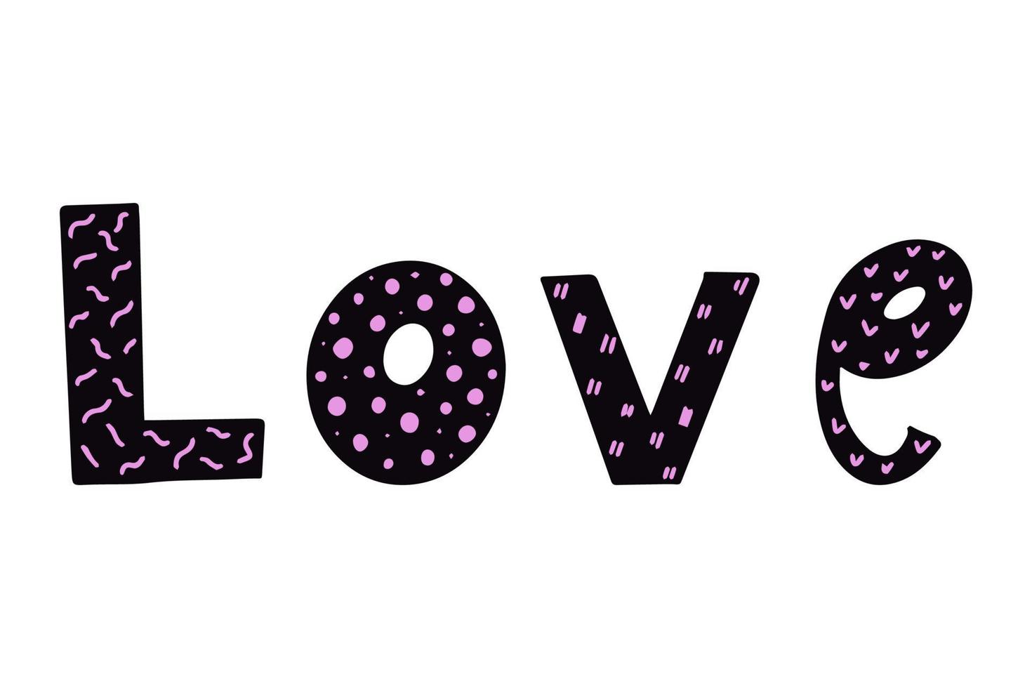 Love lettering. Simple romantic phrase. Hand drawn word - love with doodle stripes, lines and dots. Vector illustartion isolated on white background