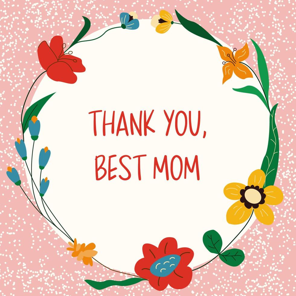 Thank you best mom floral greeting card. Happy Mother's day frame ...