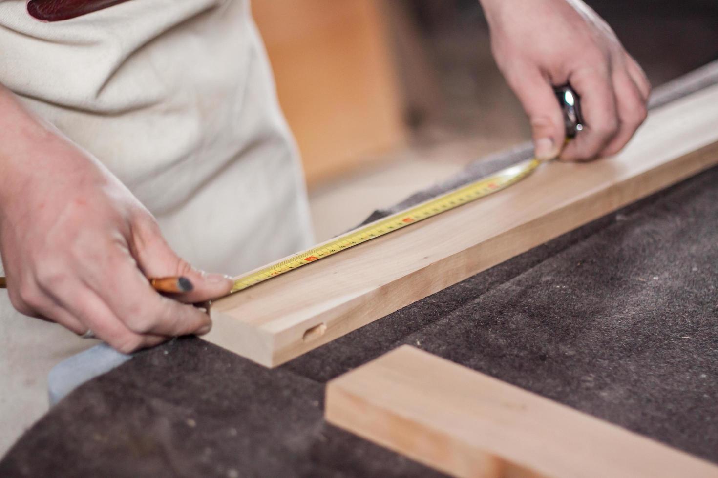 Close up of  carpenter tools on the table in wokshop, woodworking tools photo
