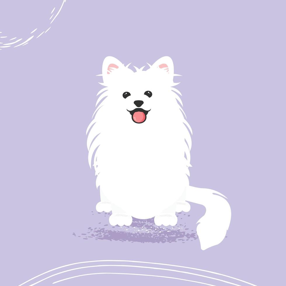 Samoyed dog face portrait cartoon illustration. Cute friendly white fuzzy dog smiling with tongue out vector