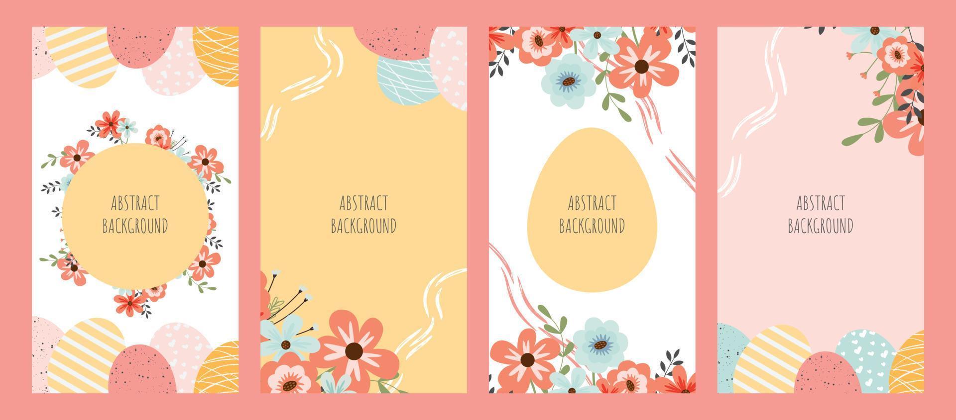 Easter set. Bright Easter editable backgrounds for social media stories with illustrations of eggs and pretty flowers vector