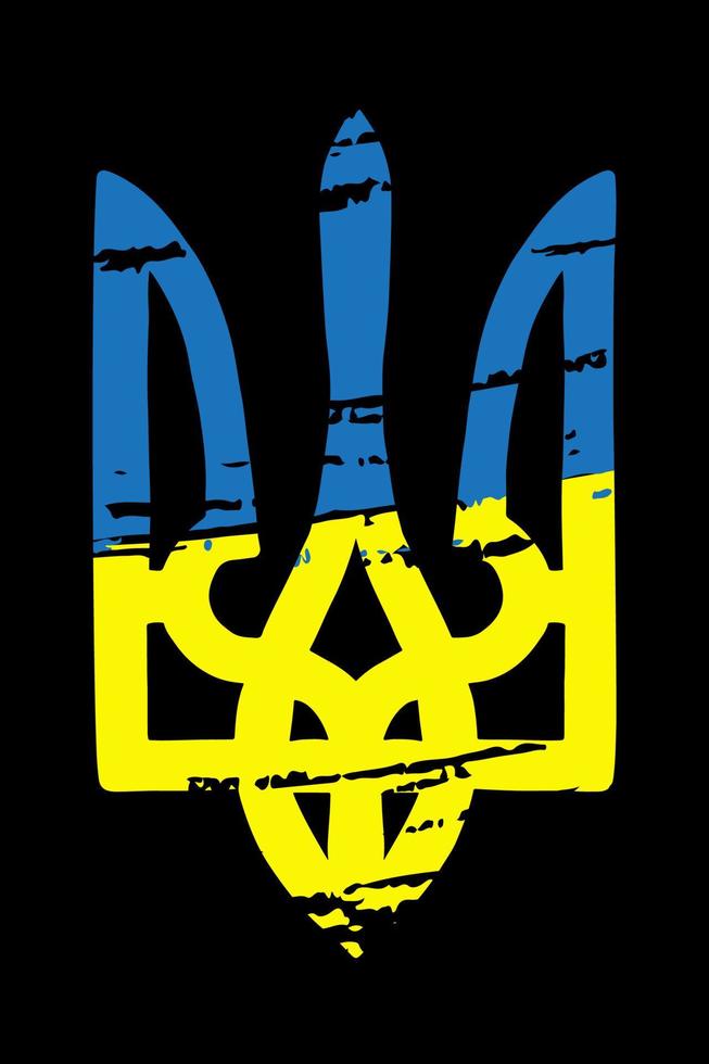 Coat of arms Ukraine, national symbol is trident. Symbol of independence. Vector illustration, grunge texture.