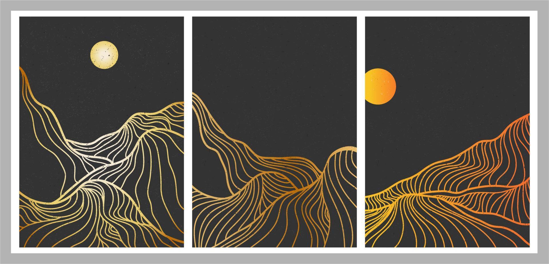 set of creative minimalist modern line art print. Abstract mountain contemporary aesthetic backgrounds landscapes. with mountain, sea, skyline, wave. vector illustrations
