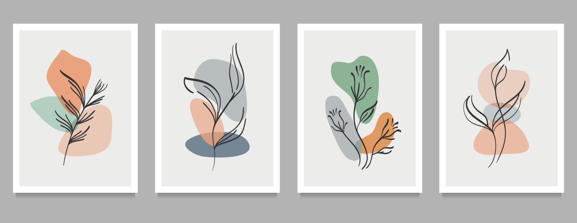 arte de pared botánico en el set. pintado a mano minimalista creativo. elementos geométricos abstractos. con diferentes formas para impresión de arte, portada, papel tapiz. ilustración vectorial vector