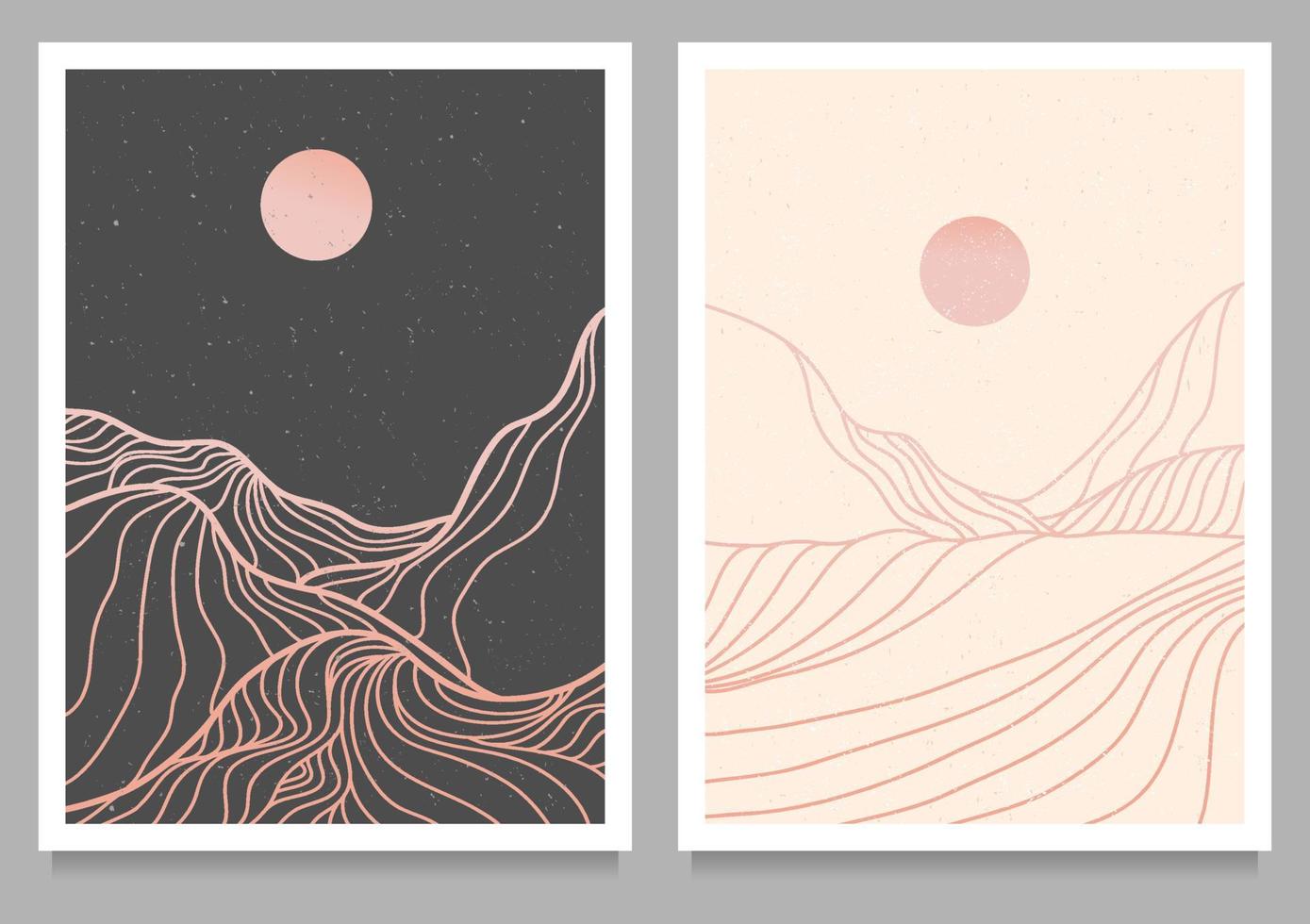 conjunto de impresión de arte de línea moderna minimalista creativa. abstracto montaña contemporáneo estética fondos paisajes. con montaña, bosque, mar, horizonte, ola. ilustraciones vectoriales vector