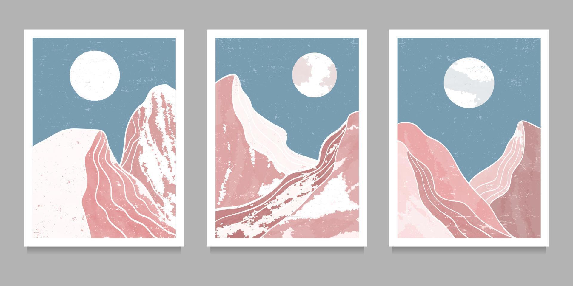 set of Mid century modern minimalist art print. Abstract mountain contemporary aesthetic backgrounds landscapes. vector illustrations