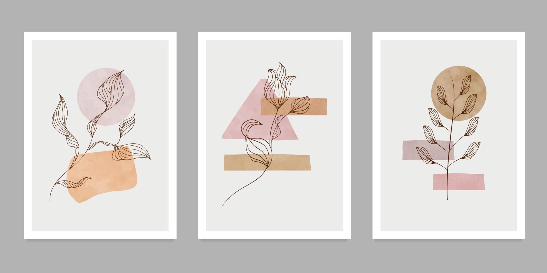 Minimal and natural wall art. Botanical wall art on set. creative minimalist hand painted. Abstract geometric elements. with different shapes for art print, cover, wallpaper. Vector illustration