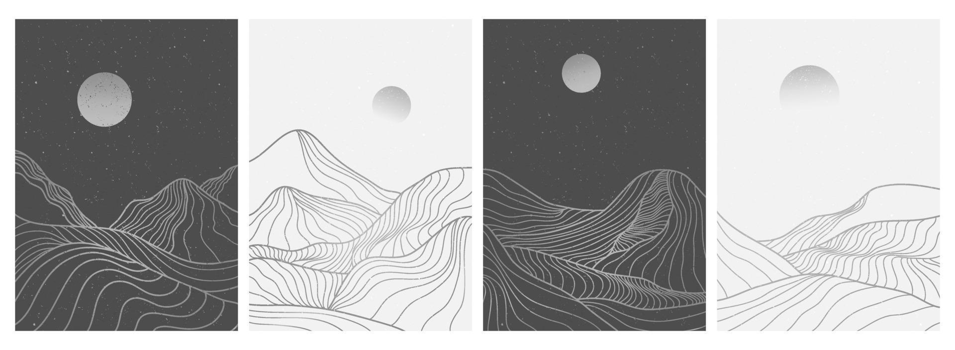 set of creative minimalist modern line art print. Abstract mountain contemporary aesthetic backgrounds landscapes. with mountain, forest, sea, skyline, wave. vector illustrations